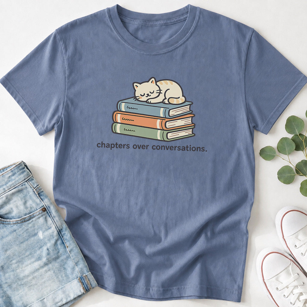 Chapters Over Conversations Cat & Books T-Shirt