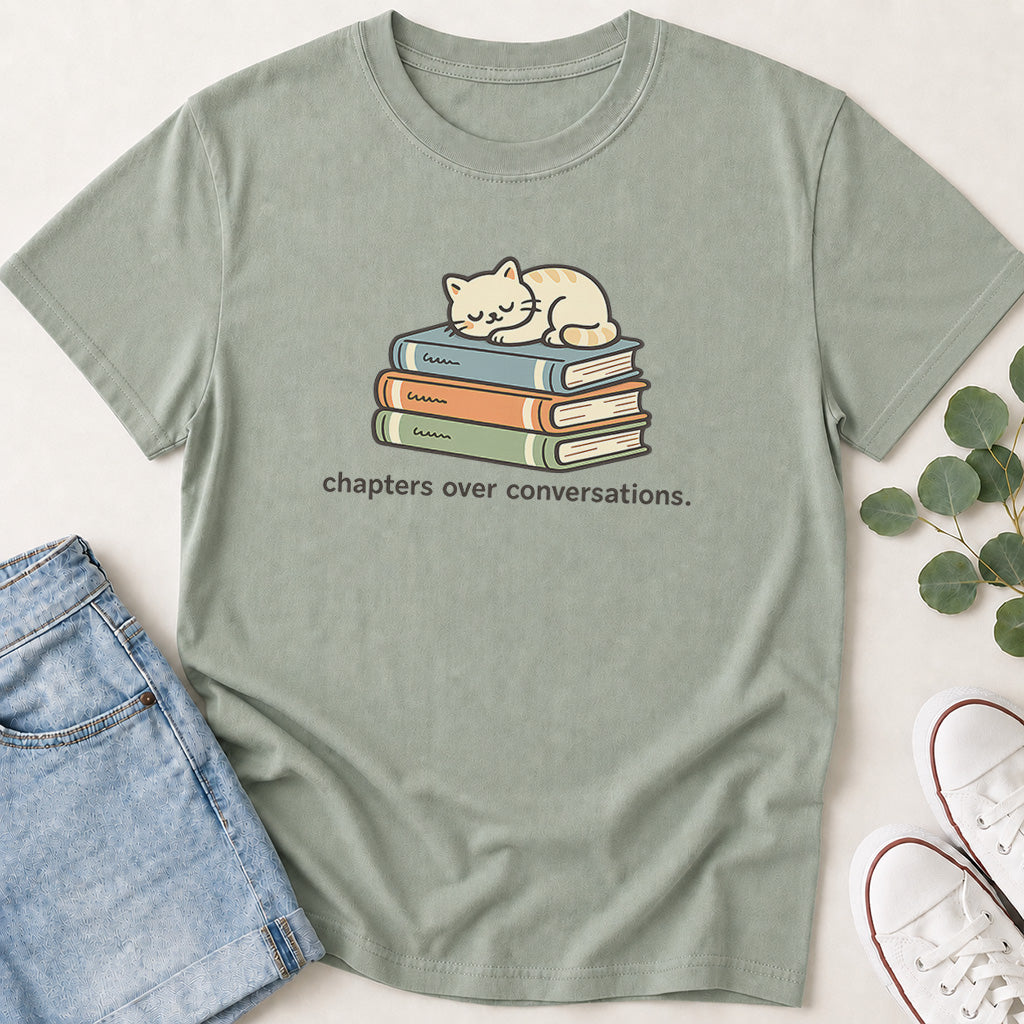 Chapters Over Conversations Cat & Books T-Shirt