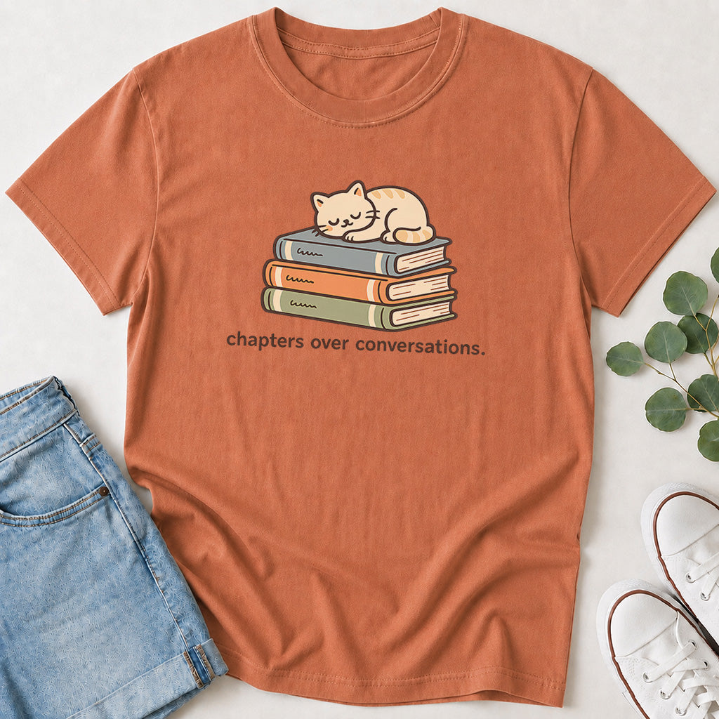 Chapters Over Conversations Cat & Books T-Shirt