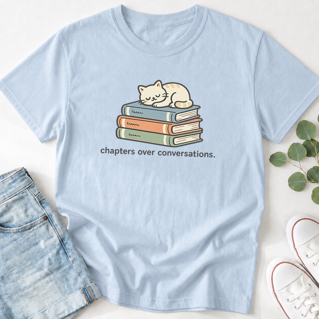 Chapters Over Conversations Cat & Books T-Shirt