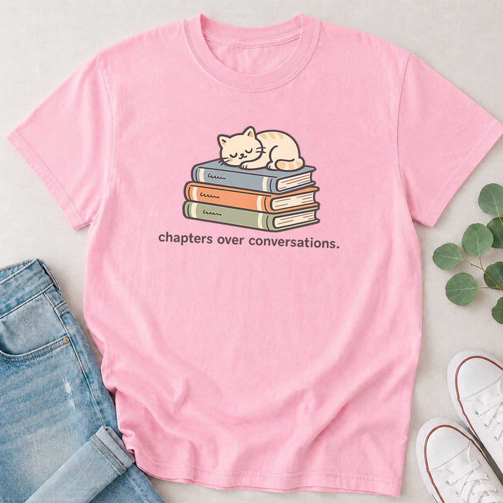 Chapters Over Conversations Cat & Books T-Shirt